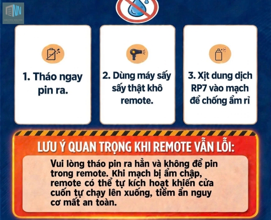 CẢNH BÁO MÙA MƯA - REMOTE CỬA CUỐN BỊ VÔ NƯỚC
